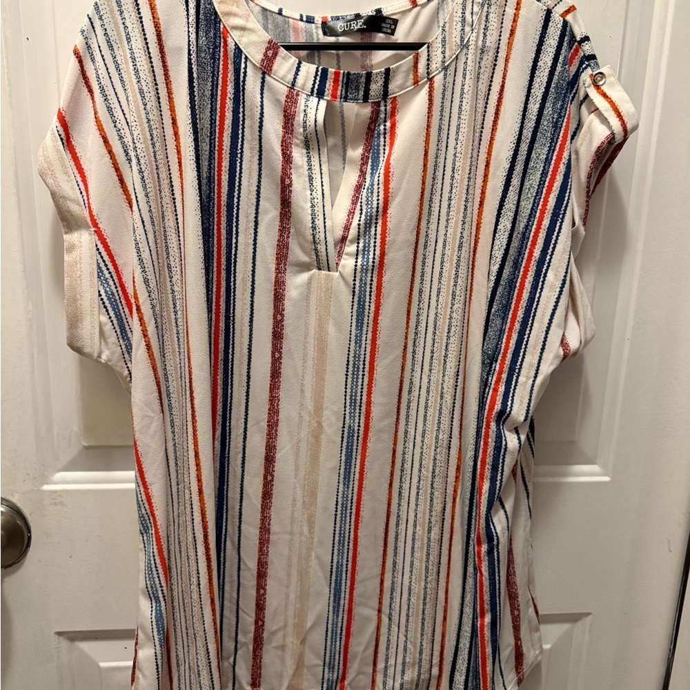 Cure Women's Striped Blouse - Navy, Red, and White